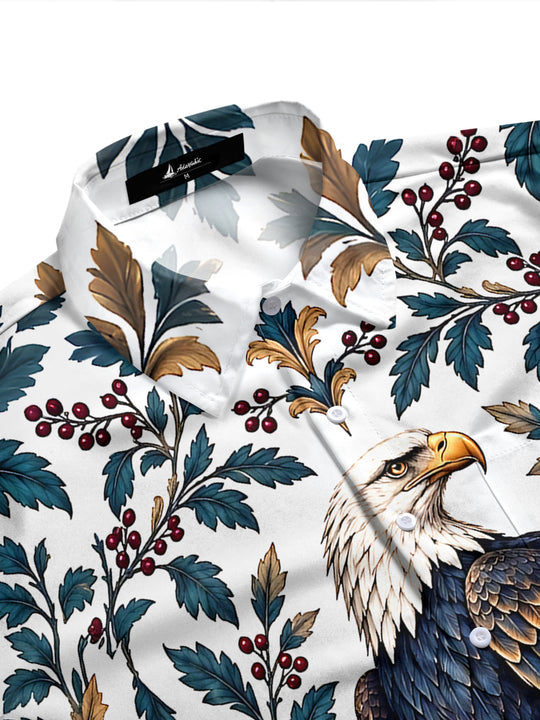 Adaychic Men's Printed Bald Eagle And Floral Branches Print Long Sleeve Shirt with Chest Pocket