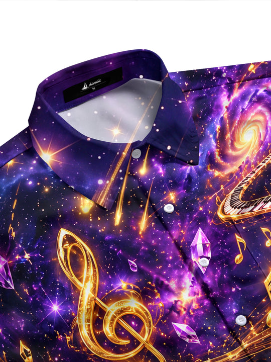 Adaychic Men's Graphic Piano Keyboard And Musical Notes Print Long Sleeve Shirt with Chest Pocket