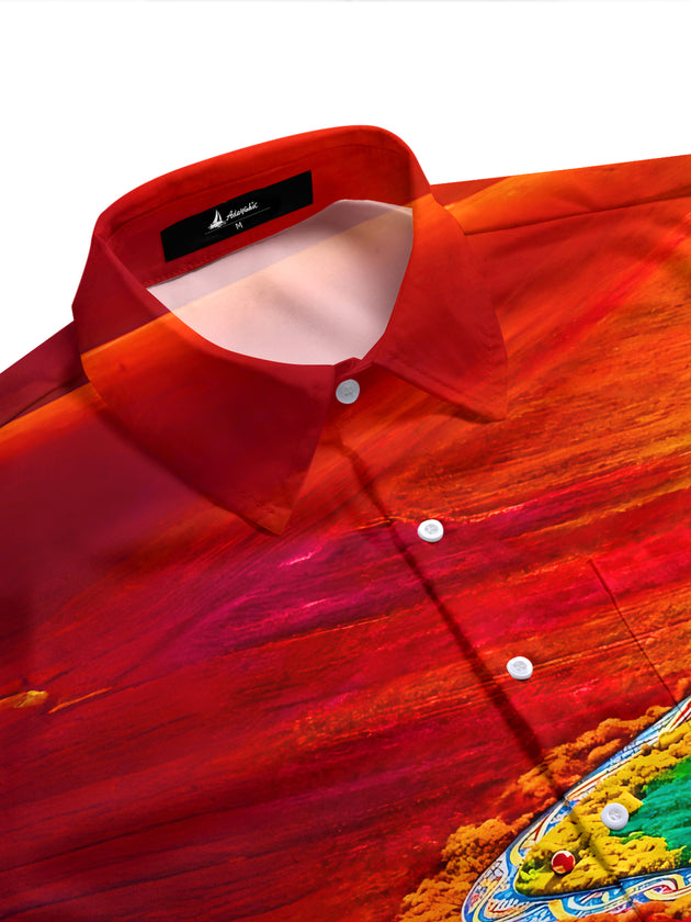 Adaychic Men's Graphic Hot Air Balloon Landscape Print Short Sleeve Shirt with Chest Pocket