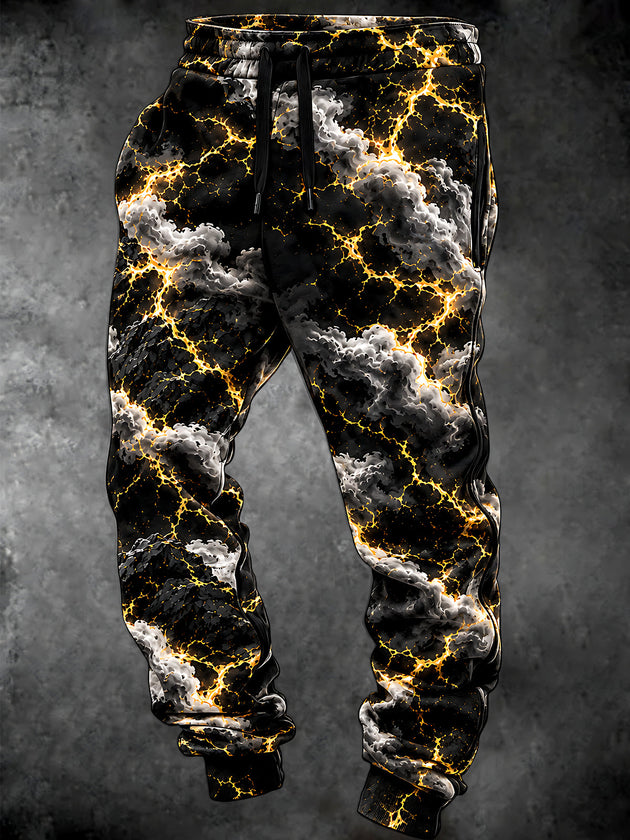 Adaychic Men's Graphic Abstract Lightning And Clouds Print Pants