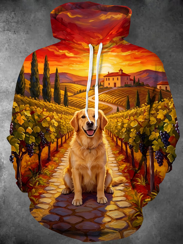 Adaychic Men's Golden Retriever Dog In Vineyard Print Long Sleeve Hoodie