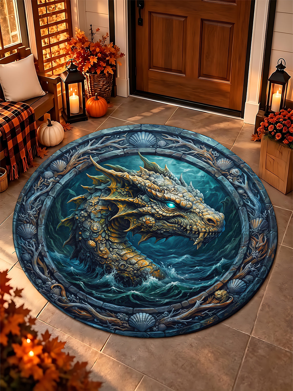 Adaychic Deep Sea Dragon Round Decorative Pattern Round Area Rug