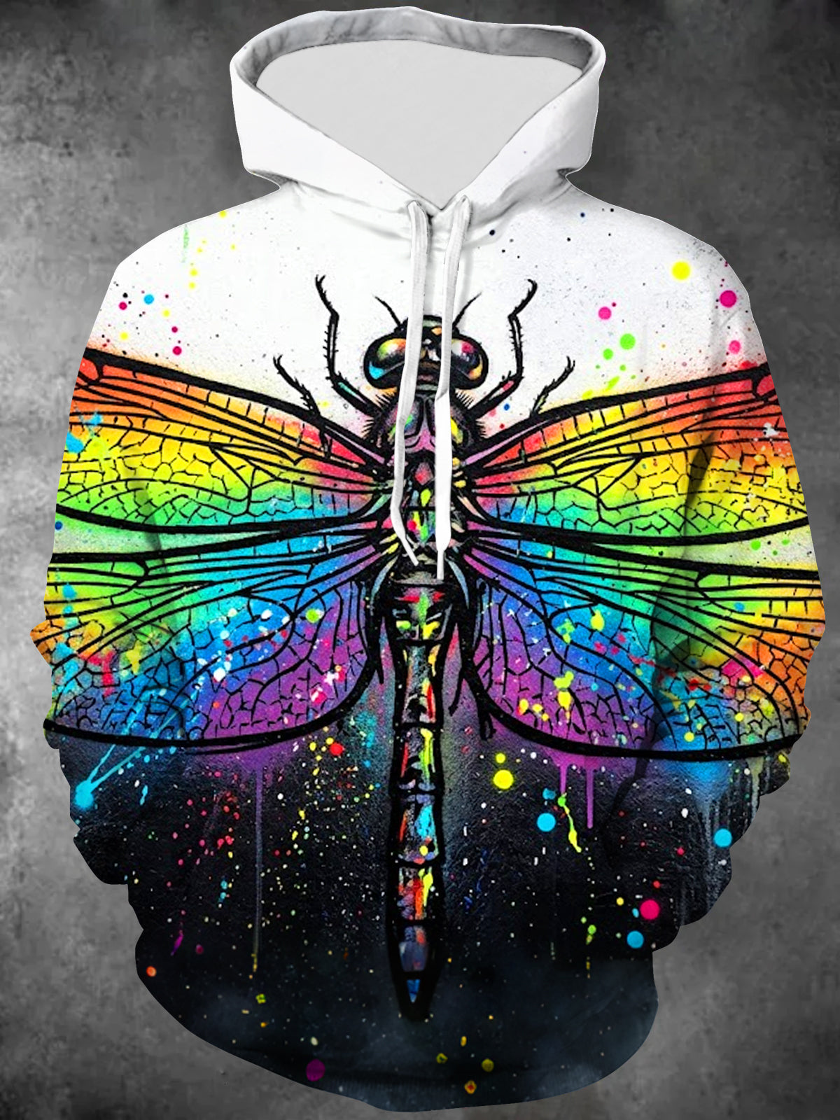 Adaychic Men's Colorful Dragonfly With Paint Splatters Print Long Sleeve Hoodie