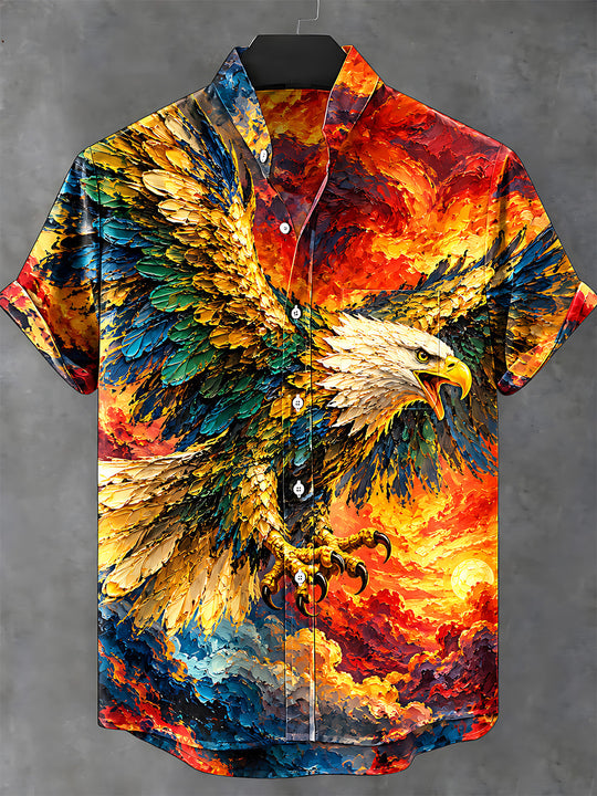 Adaychic Men's Hawaiian Bald Eagle With Spread Wings Print Short Sleeve Shirt with Chest Pocket