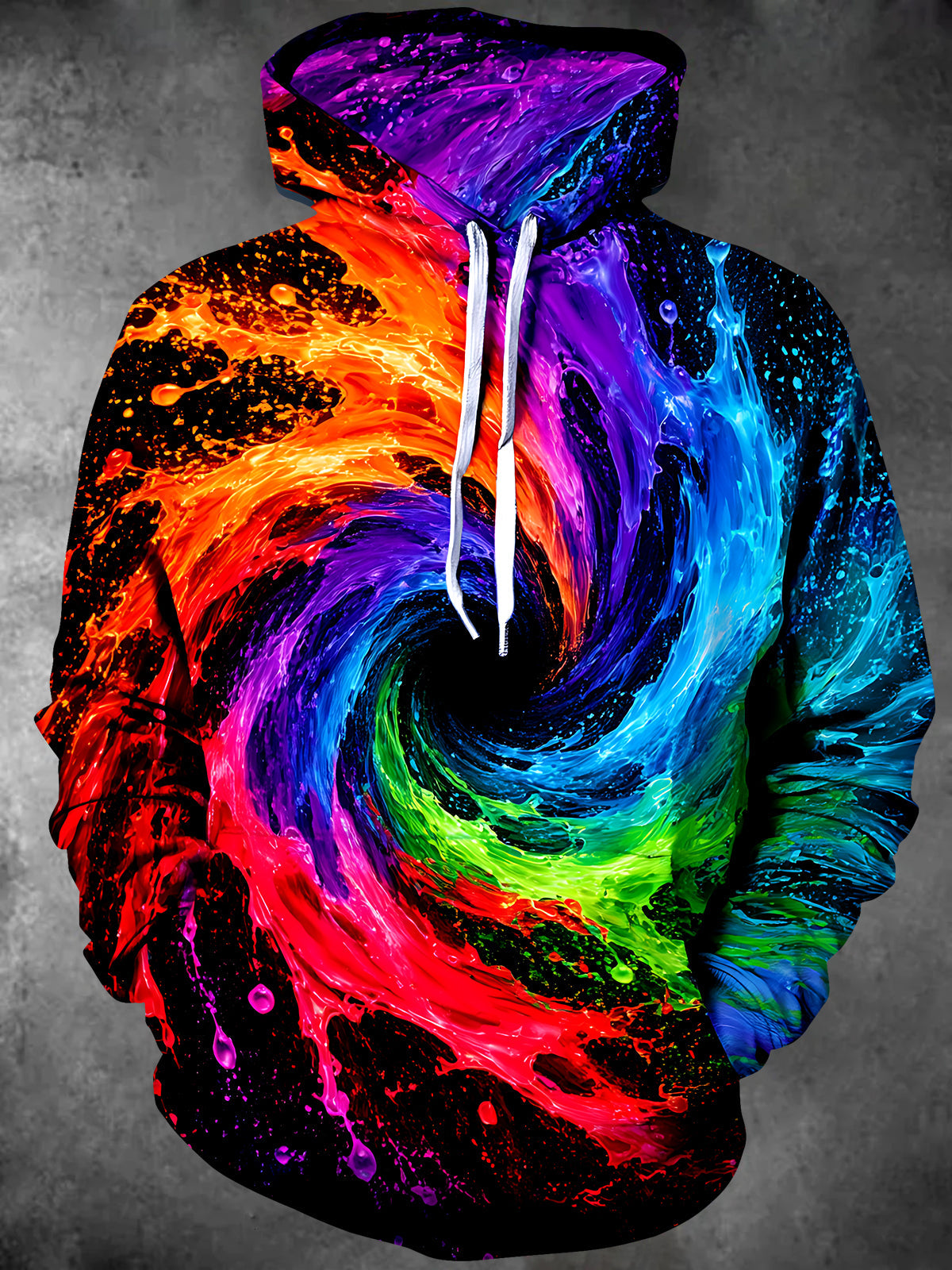 Adaychic Men's Abstract Colorful Swirl And Splash Print Long Sleeve Hoodie