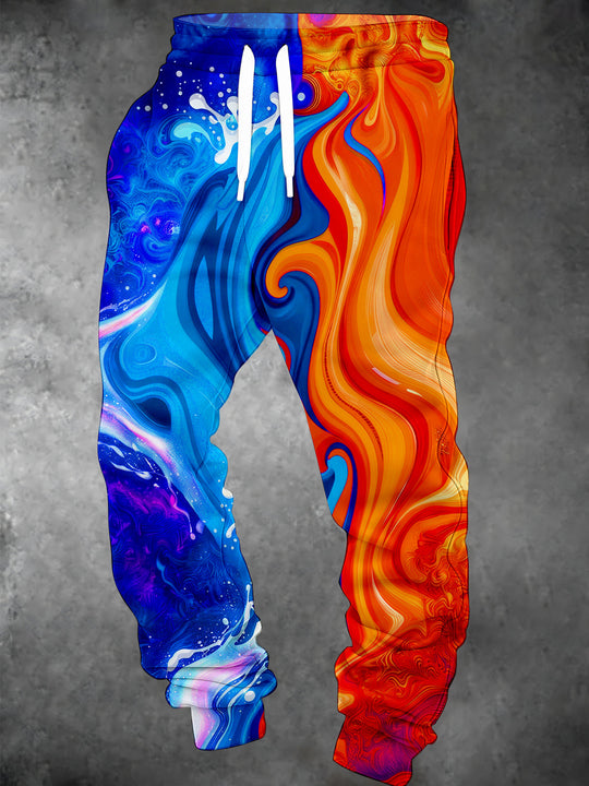 Adaychic Men's Printed Abstract Fire And Ice Fluid Gradient Print Pants