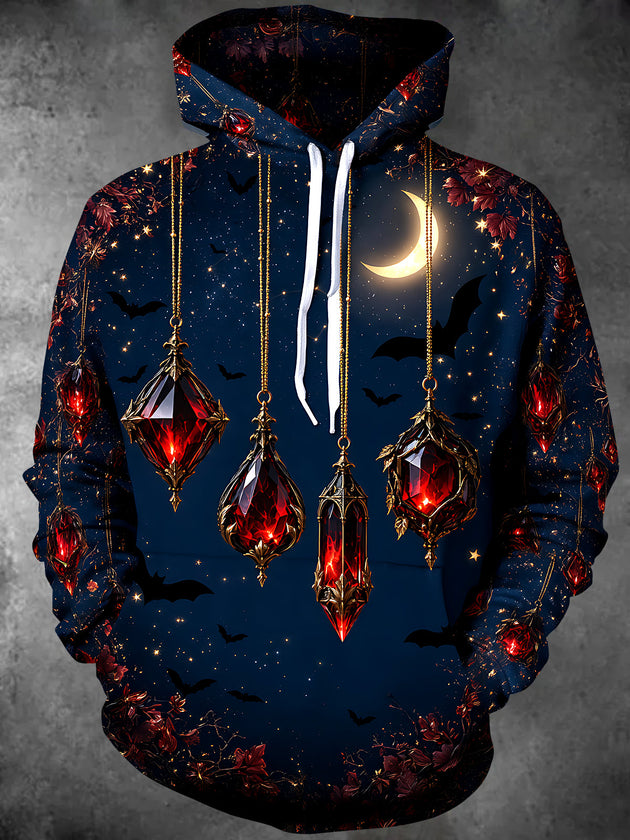 Adaychic Men's Short Sleeve Shirt - Halloween Hanging Ruby Pendants And Bats Print