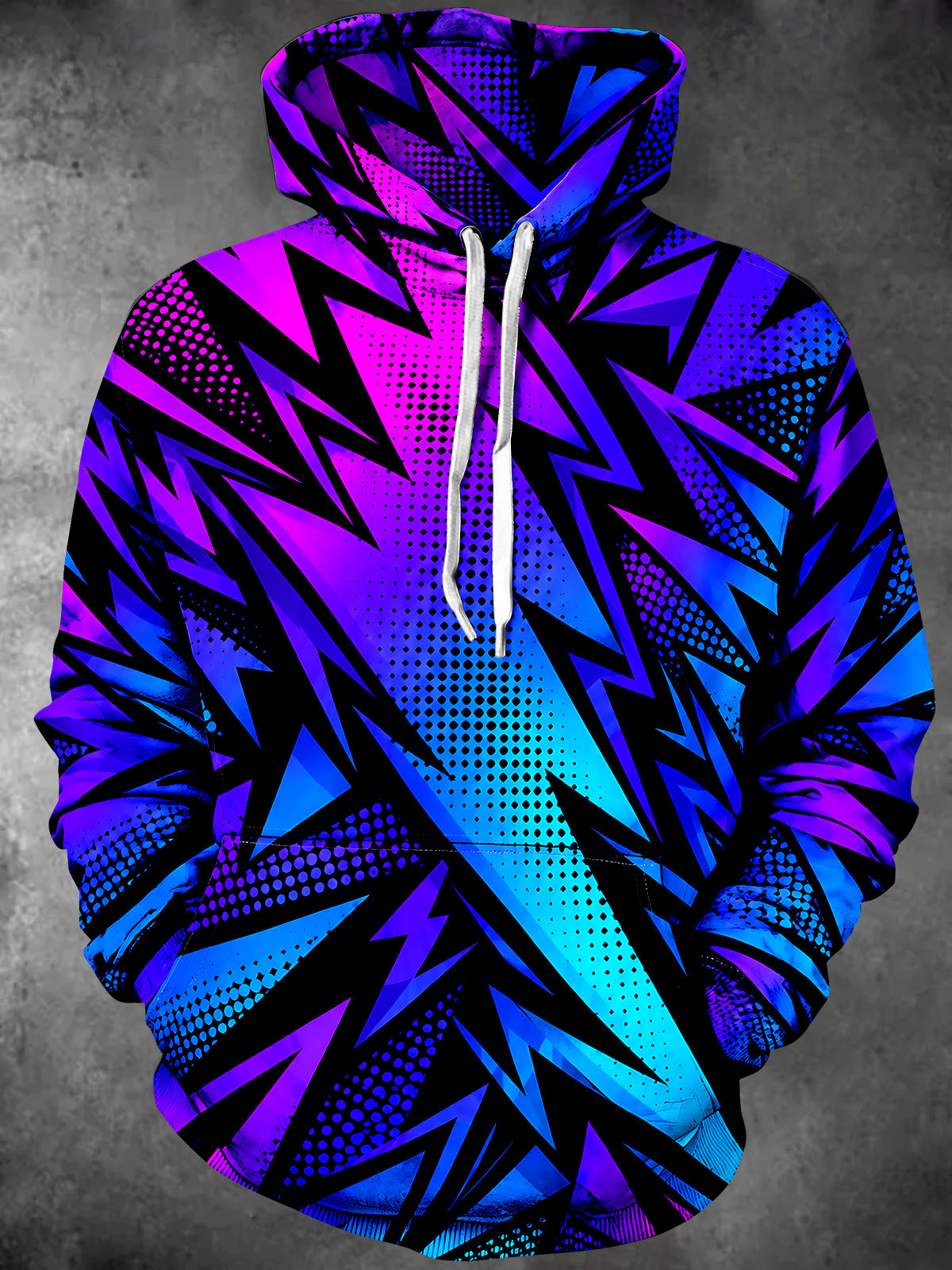 Adaychic Men's Long Sleeve Hoodie - Geometric Lightning Bolts And Halftone Dots Print