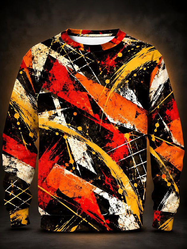 Adaychic Men's Long Sleeve Sweatshirt - Abstract Geometric Brushstrokes And Splatters Print