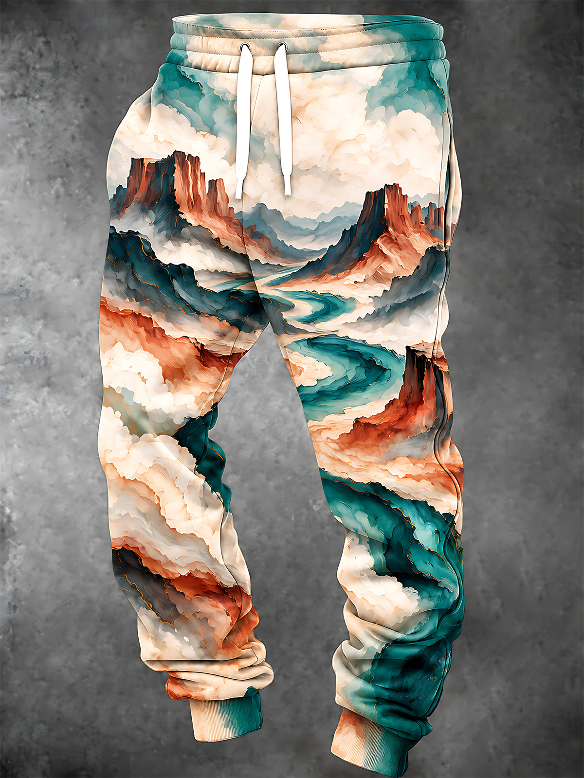 Adaychic Men's Patterned Abstract Landscape Mountains And Clouds Print Pants