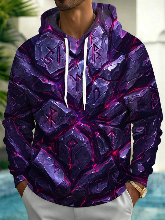 Adaychic Men's Graphic Amethyst Rune Stones Print Long Sleeve Hoodie