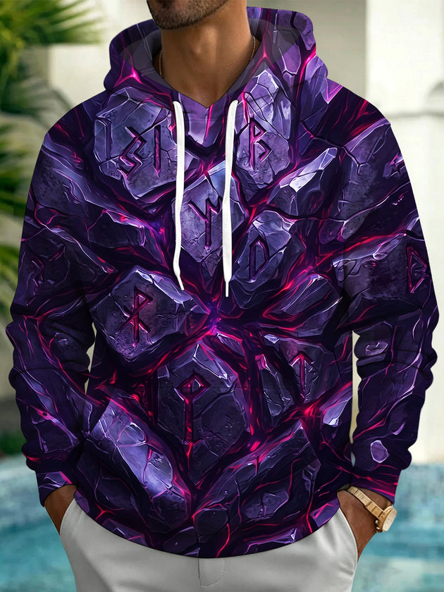 Adaychic Men's Graphic Amethyst Rune Stones Print Long Sleeve Hoodie