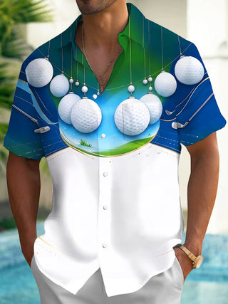 Adaychic Men's Printed Christmas Golf Ball Ornaments Print Short Sleeve Shirt with Chest Pocket
