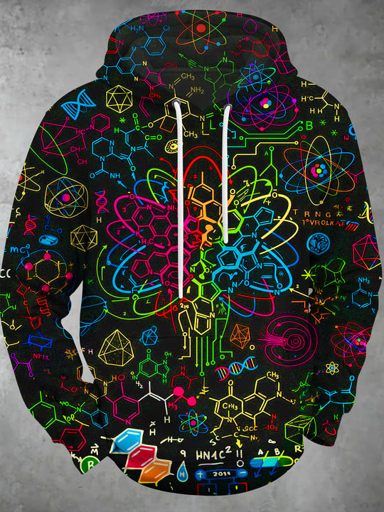 Adaychic Men's Long Sleeve Hoodie - Neon Chemical Formulas And Atomic Structures Print