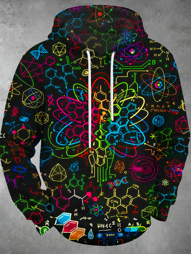 Adaychic Men's Long Sleeve Hoodie - Neon Chemical Formulas And Atomic Structures Print