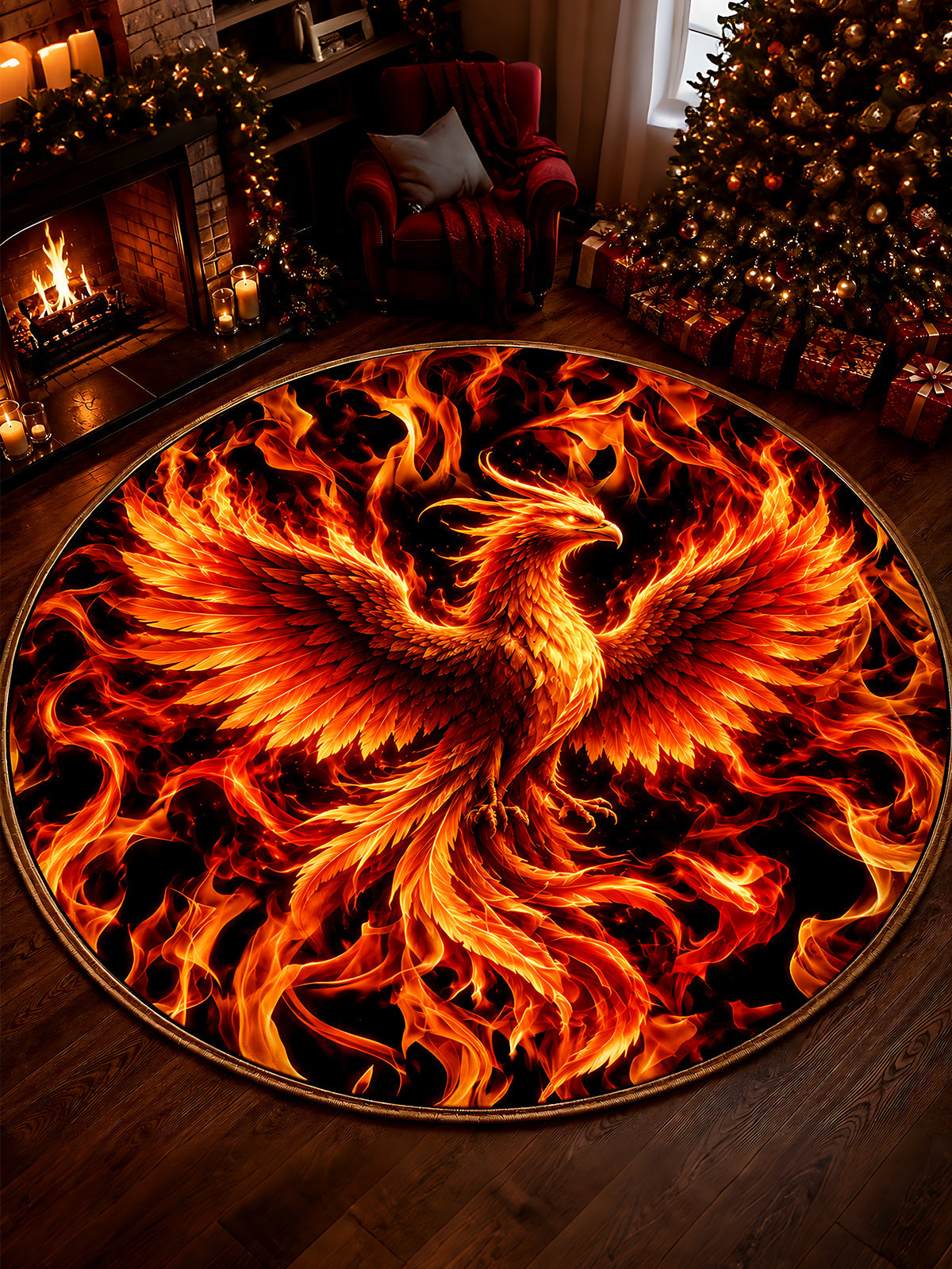 Adaychic Flame Phoenix Round Area Rug