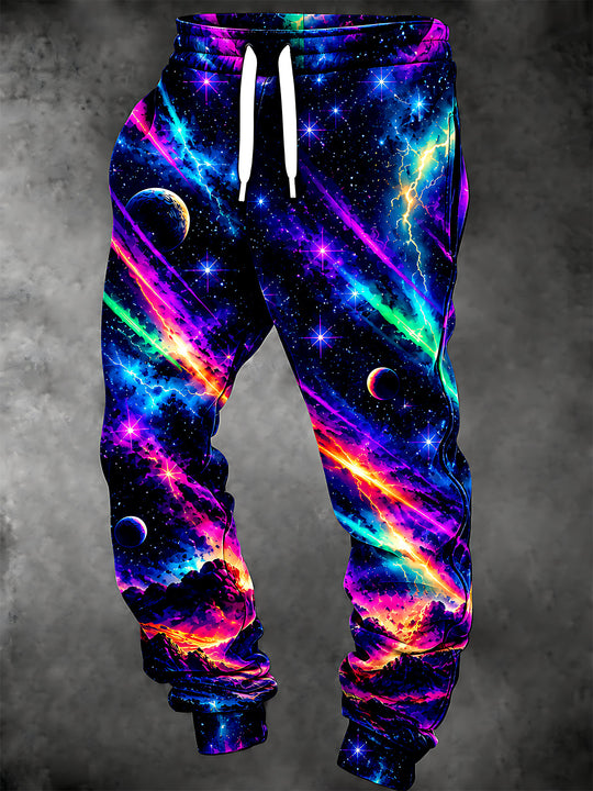 Adaychic Men's 3D Galaxy Space With Planets And Lightning Print Pants