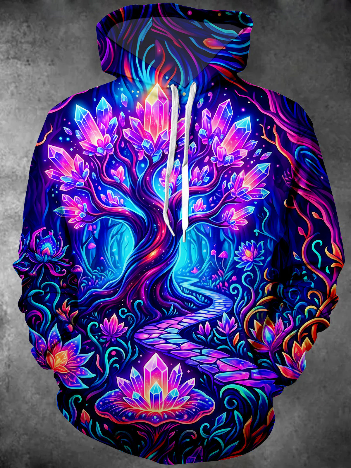 Adaychic Men's Crystal Tree Of Life With Lotus Flowers Print Long Sleeve Hoodie