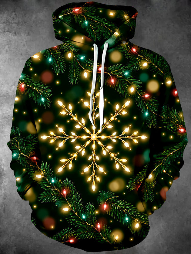 Adaychic Men's Printed Christmas Lights Snowflake Print Long Sleeve Hoodie