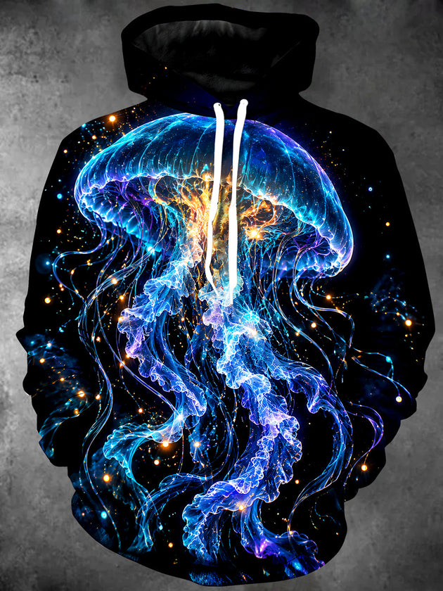 Adaychic Men's Graphic Bioluminescent Jellyfish Print Long Sleeve Hoodie