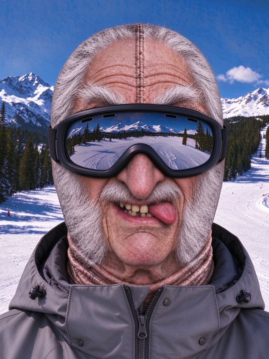 Adaychic Funny Elderly Skier Sticking Out Tongue Selfie Ski Mask