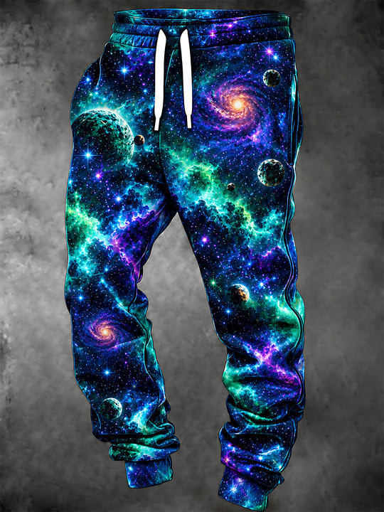 Adaychic Men's Graphic Space Galaxy And Planets Print Pants