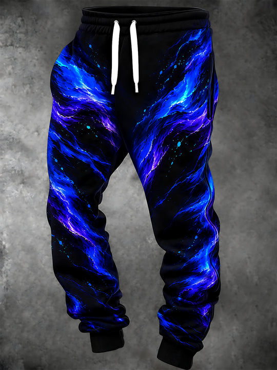 Adaychic Men's 3D Abstract Blue And Purple Swirls Print Pants