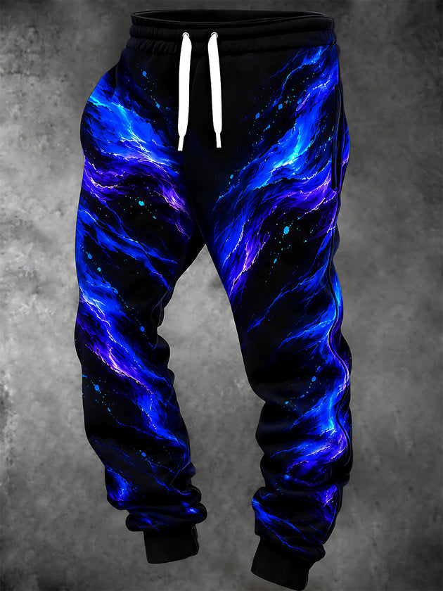 Adaychic Men's 3D Abstract Blue And Purple Swirls Print Pants