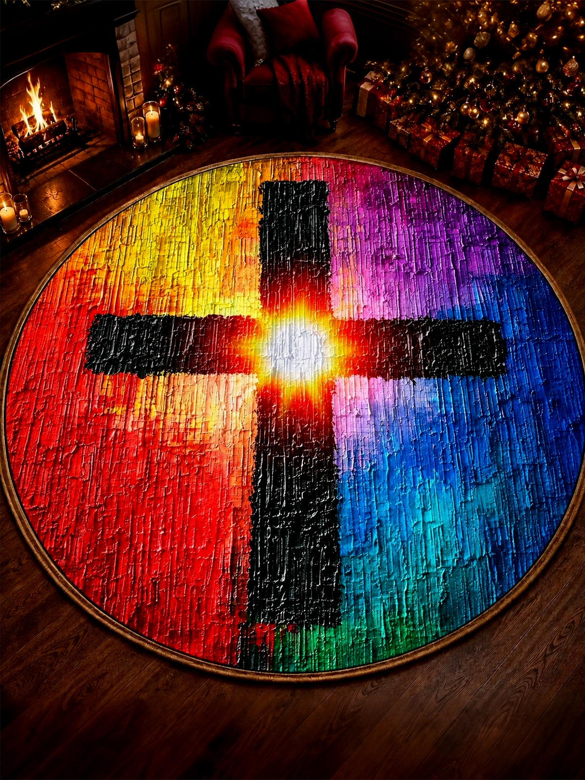 Adaychic Religious cross Round Area Rug
