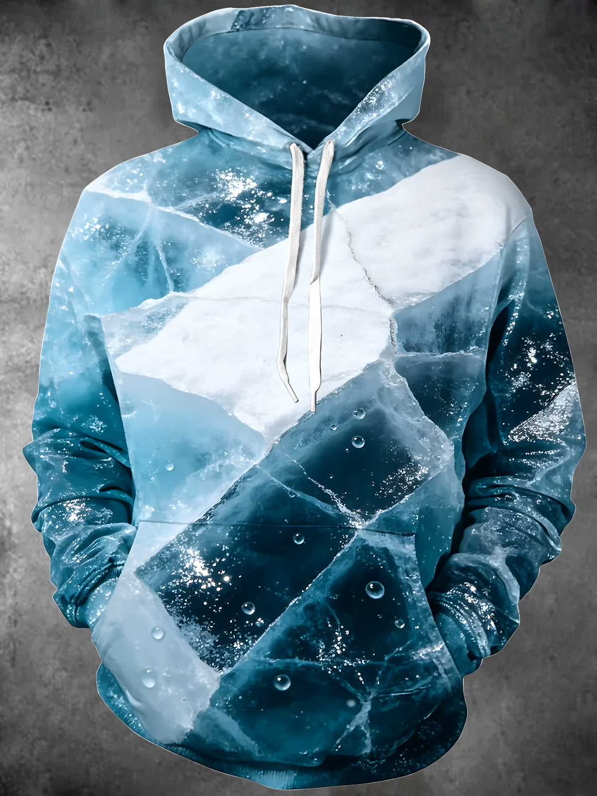 Adaychic Men's Printed Glacial Ice And Water Bubbles Print Long Sleeve Hoodie
