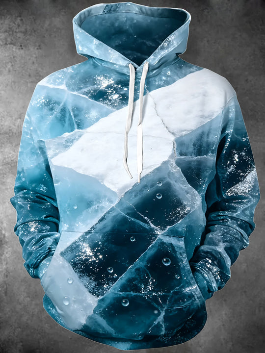Adaychic Men's Printed Glacial Ice And Water Bubbles Print Long Sleeve Hoodie