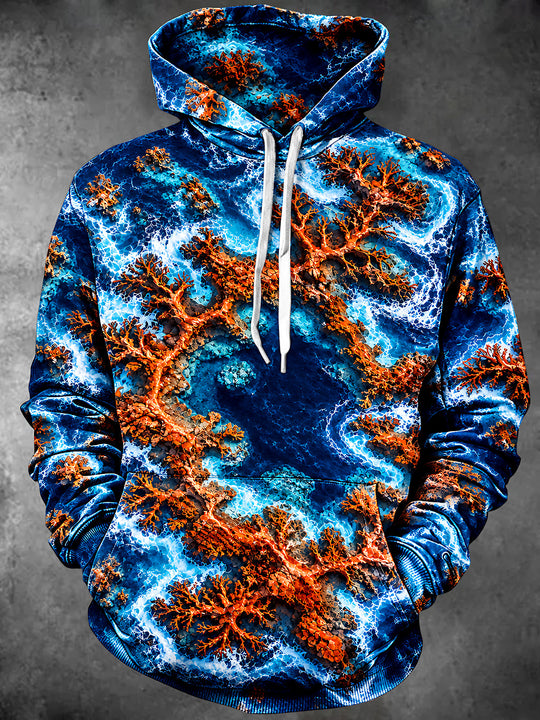Adaychic Men's Printed Underwater Corals Print Long Sleeve Hoodie