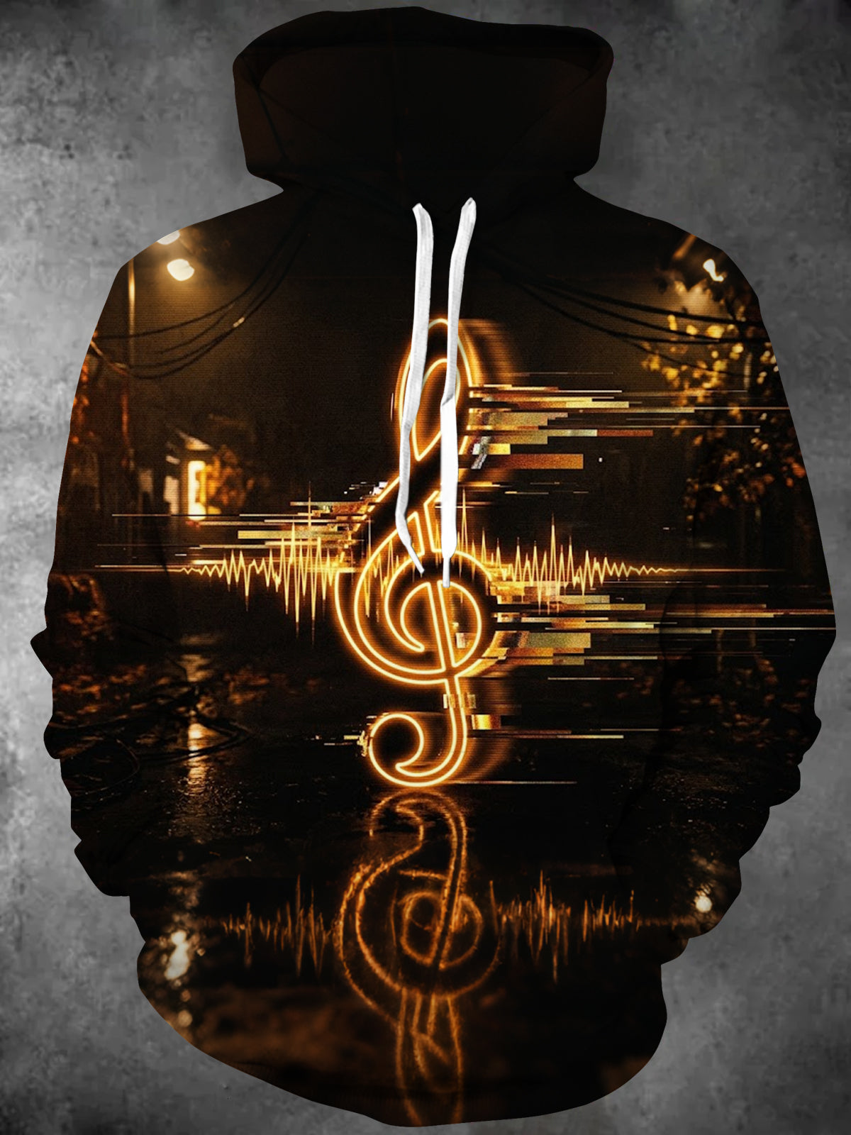 Adaychic Men's Graphic Neon Treble Clef And Sound Wave Print Long Sleeve Hoodie