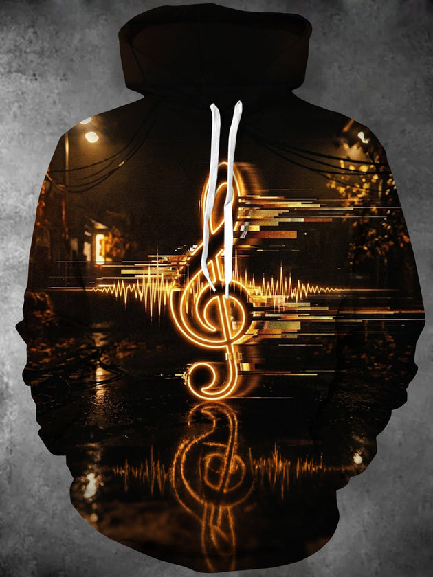 Adaychic Men's Graphic Neon Treble Clef And Sound Wave Print Long Sleeve Hoodie