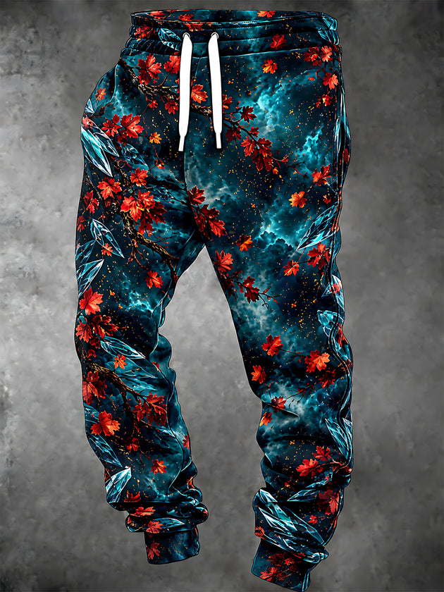 Adaychic Men's Graphic Maple Leaves And Crystals Print Pants