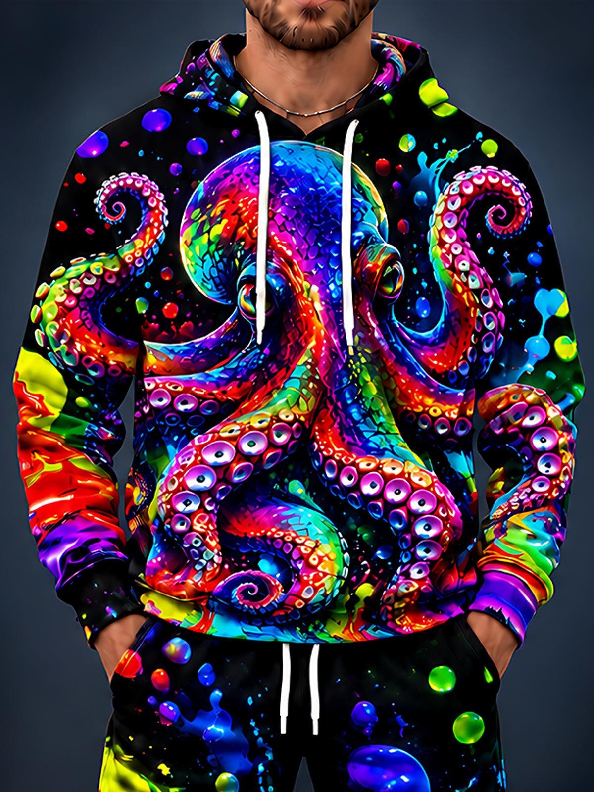 Adaychic Men's Graphic Tie Dye Octopus Print Long Sleeve Hoodie