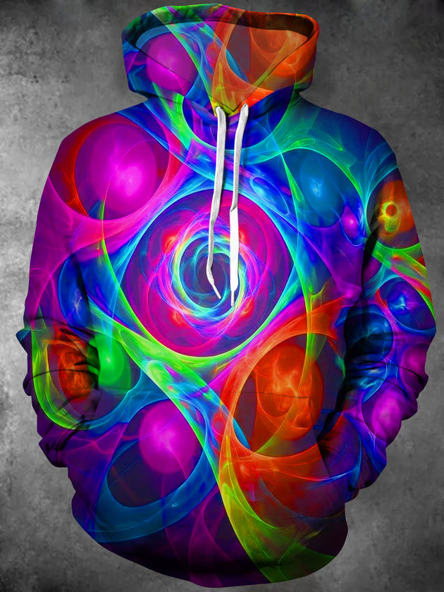 Adaychic Men's Printed Abstract Neon Fluid Swirl Print Long Sleeve Hoodie