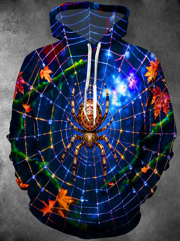 Adaychic Men's Mechanical Golden Spider And Web Print Long Sleeve Hoodie