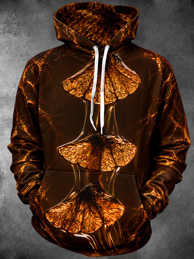 Adaychic Men's Graphic Ginkgo Leaves Print Long Sleeve Hoodie