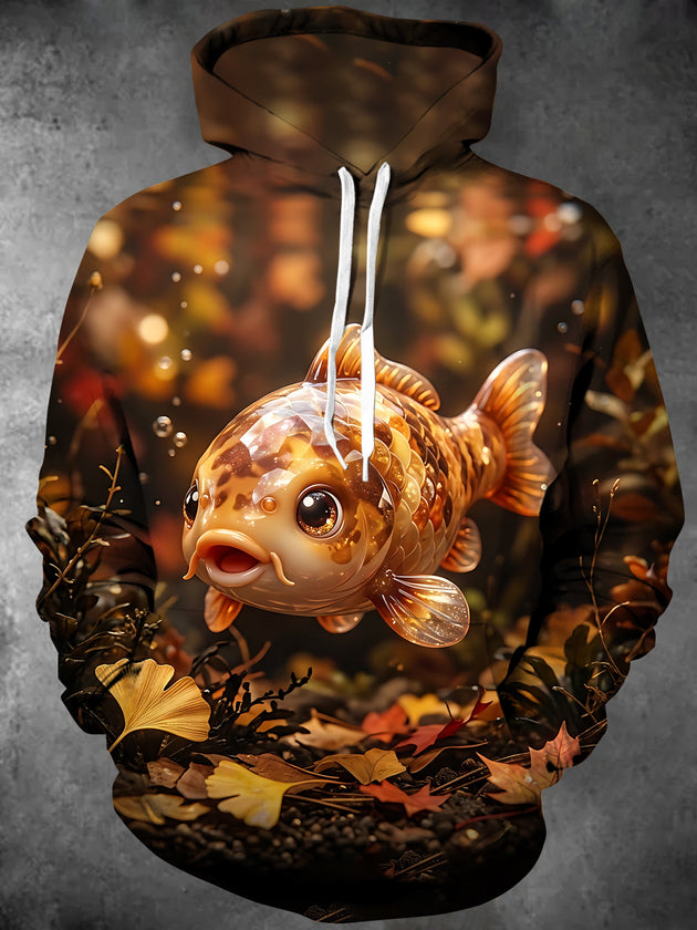 Adaychic Men's Graphic Cartoon Koi Fish Print Long Sleeve Hoodie