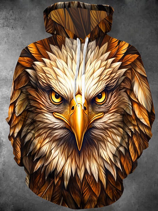 Adaychic Men's Graphic Bald Eagle Face Print Long Sleeve Hoodie