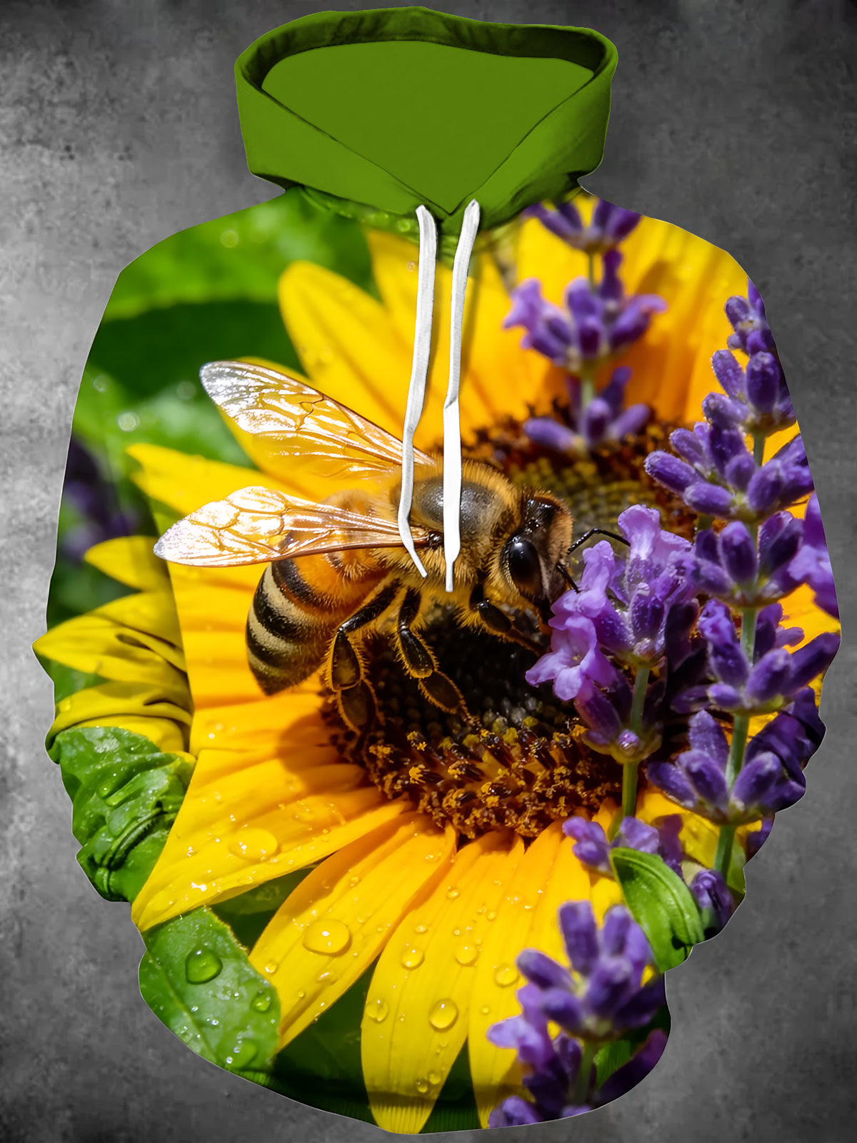 Adaychic Men's Printed Bee On Sunflower And Lavender Print Long Sleeve Hoodie