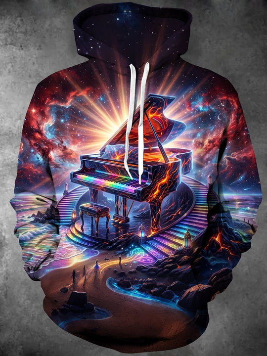 Adaychic Men's Cosmic Piano With Lava And Rainbow Keys Print Long Sleeve Hoodie