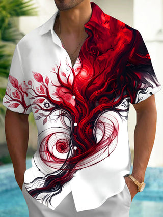Adaychic Men's Short Sleeve Shirt - Abstract Fluid Tree Of Life With Gears And Swirls Print with Chest Pocket