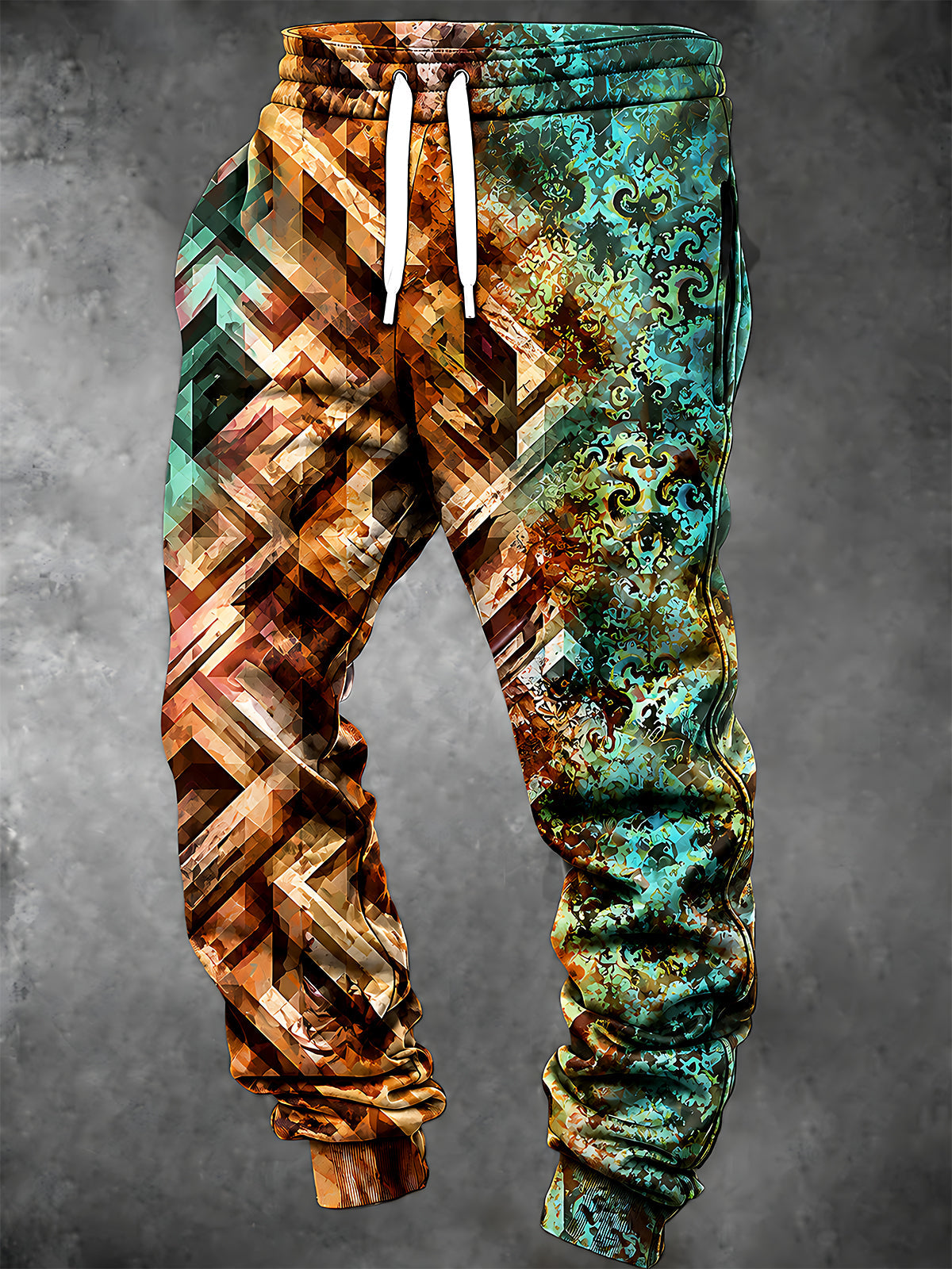 Adaychic Men's Patterned Geometric Diamond And Baroque Scroll Pattern Pants