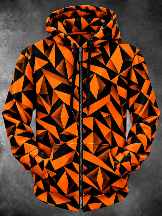 Adaychic Men's 3D Geometric 3D Diamond Pattern Long Sleeve Zip-Up Hoodie with Kangaroo Pocket