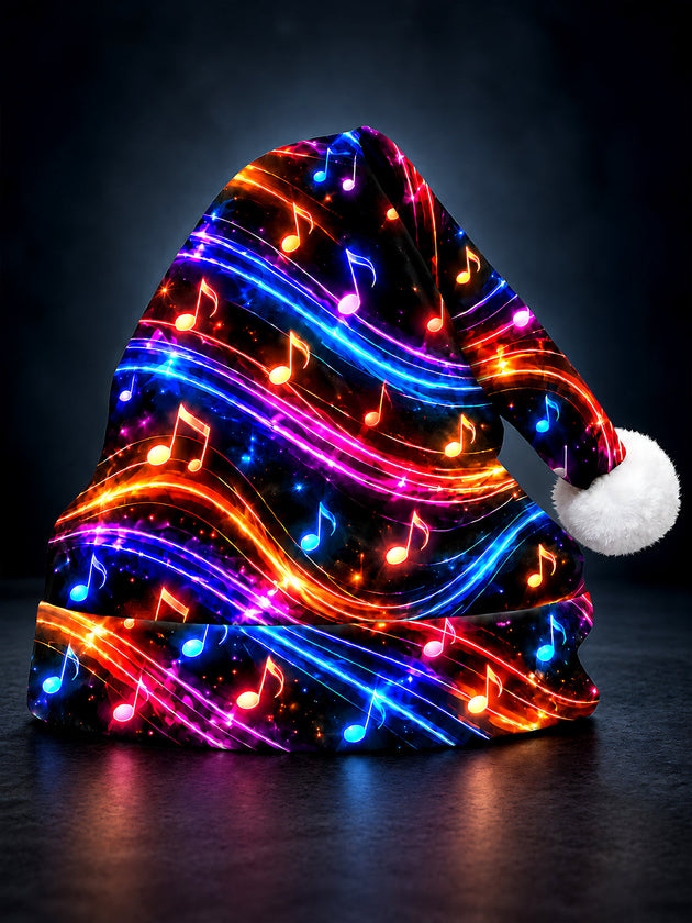 Adaychic Men's Graphic Neon Musical Notes And Wavy Lines On Santa Hat Print Hat