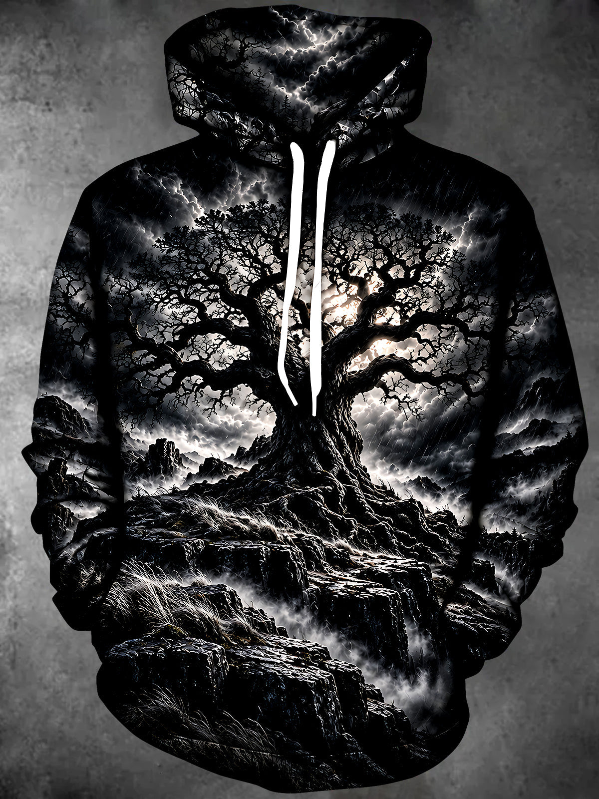 Adaychic Men's Graphic Dark Tree Landscape Print Long Sleeve Hoodie