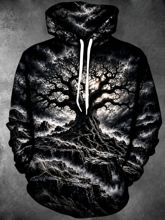 Adaychic Men's Graphic Dark Tree Landscape Print Long Sleeve Hoodie