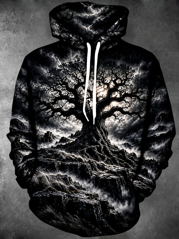 Adaychic Men's Graphic Dark Tree Landscape Print Long Sleeve Hoodie